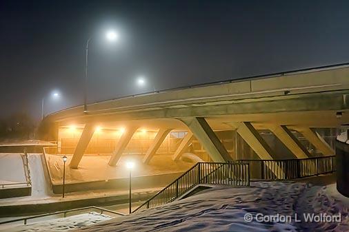 Beckwith Street Bridge In Fog_05296-7.jpg - Photographed along the Rideau Canal Waterway at Smiths Falls, Ontario, Canada.